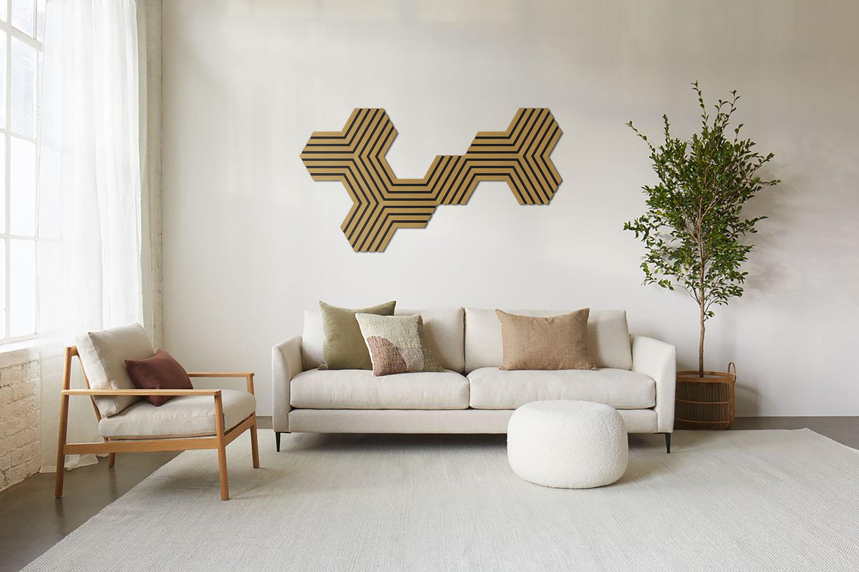 Akustikpaneele Hexagon Holz Teak 30,8x26,7 cm