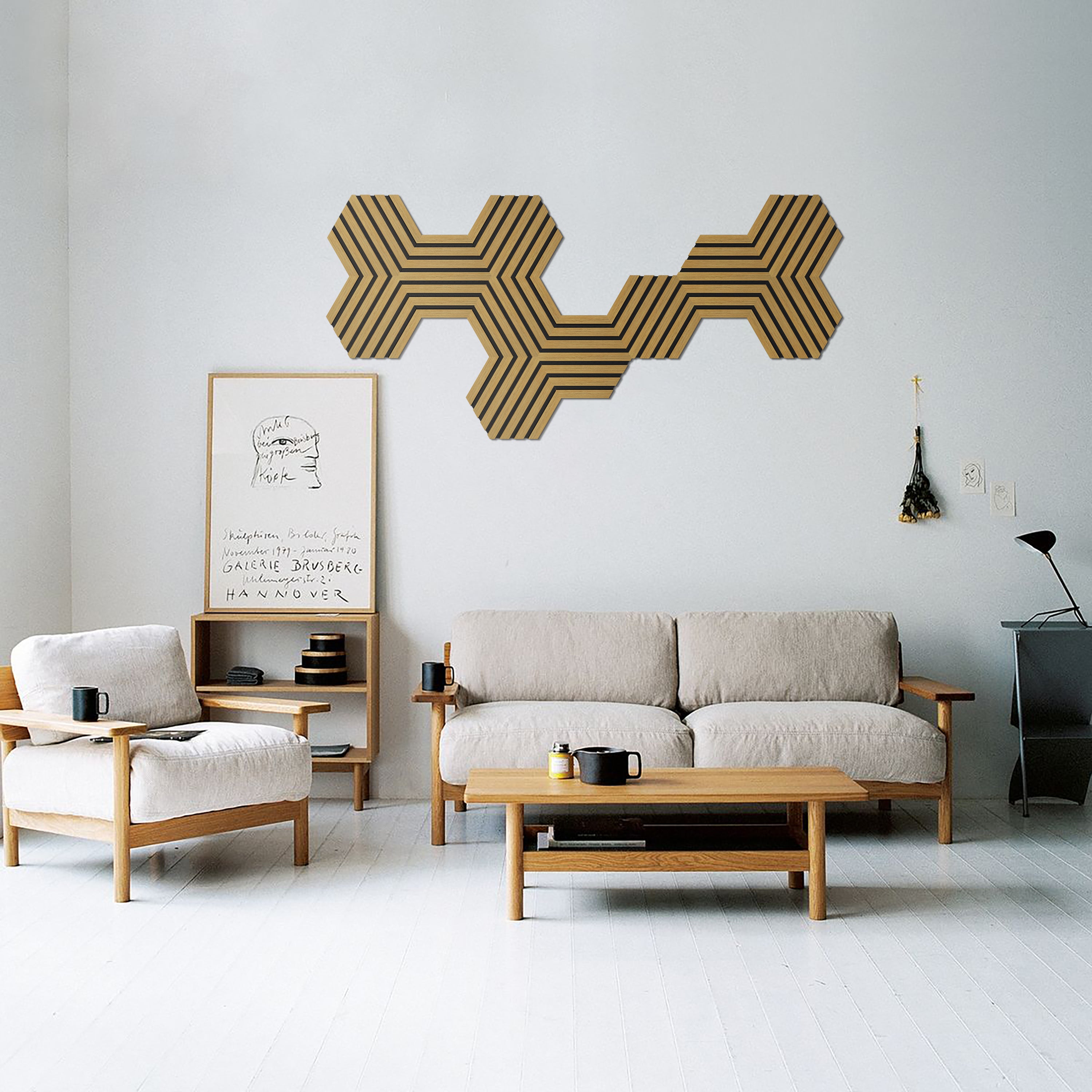 Akustikpaneele Hexagon Holz Teak 30,8x26,7 cm