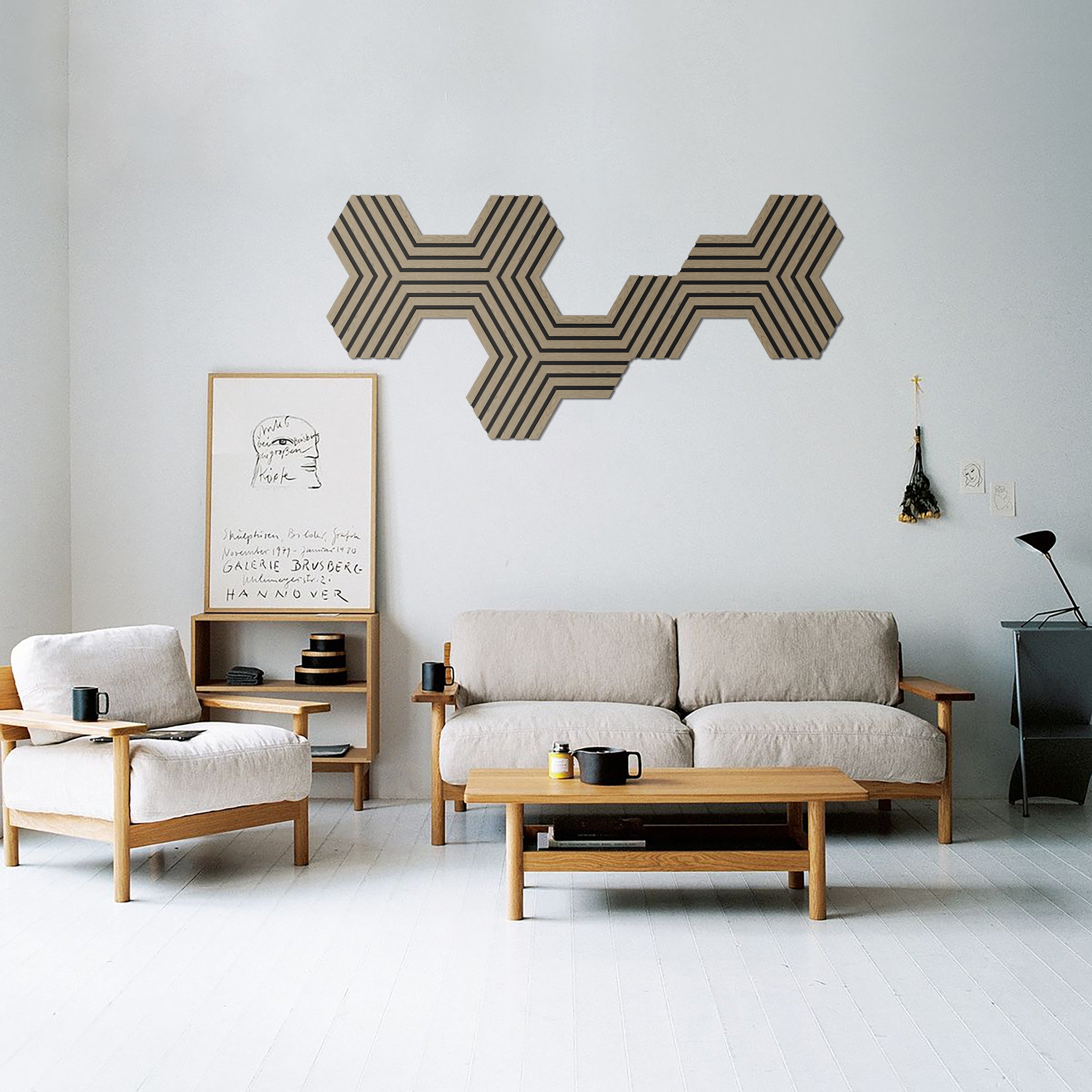 Akustikpaneele Hexagon Holz Walnut 30,8x26,7 cm